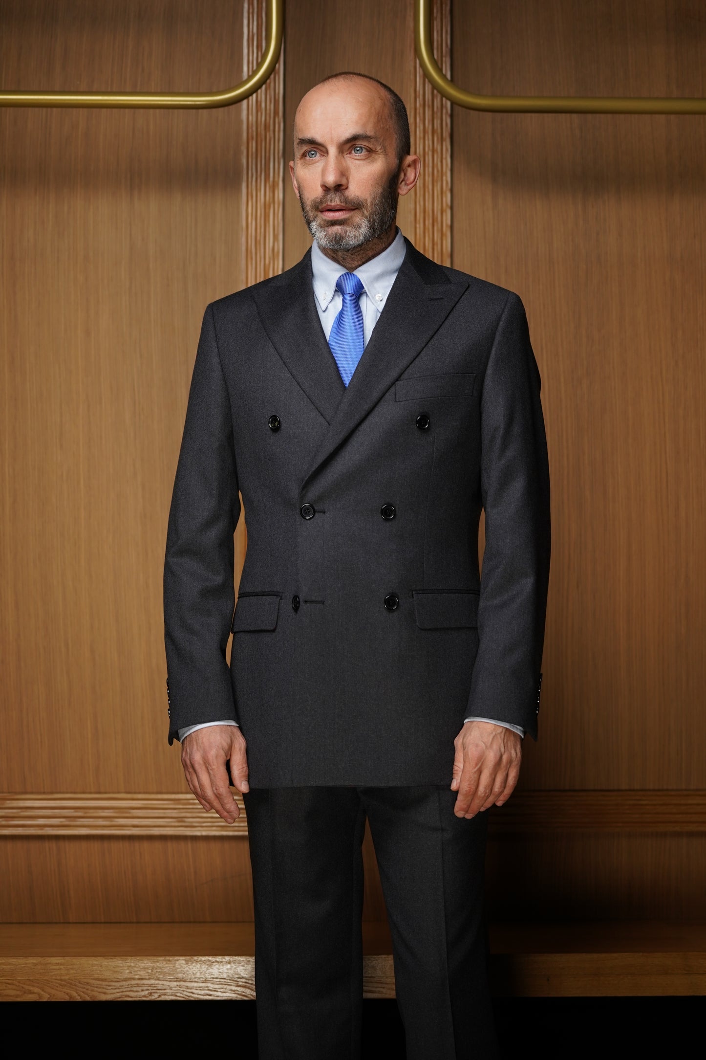 Costume tradition croisé en flanelle gris CTX4