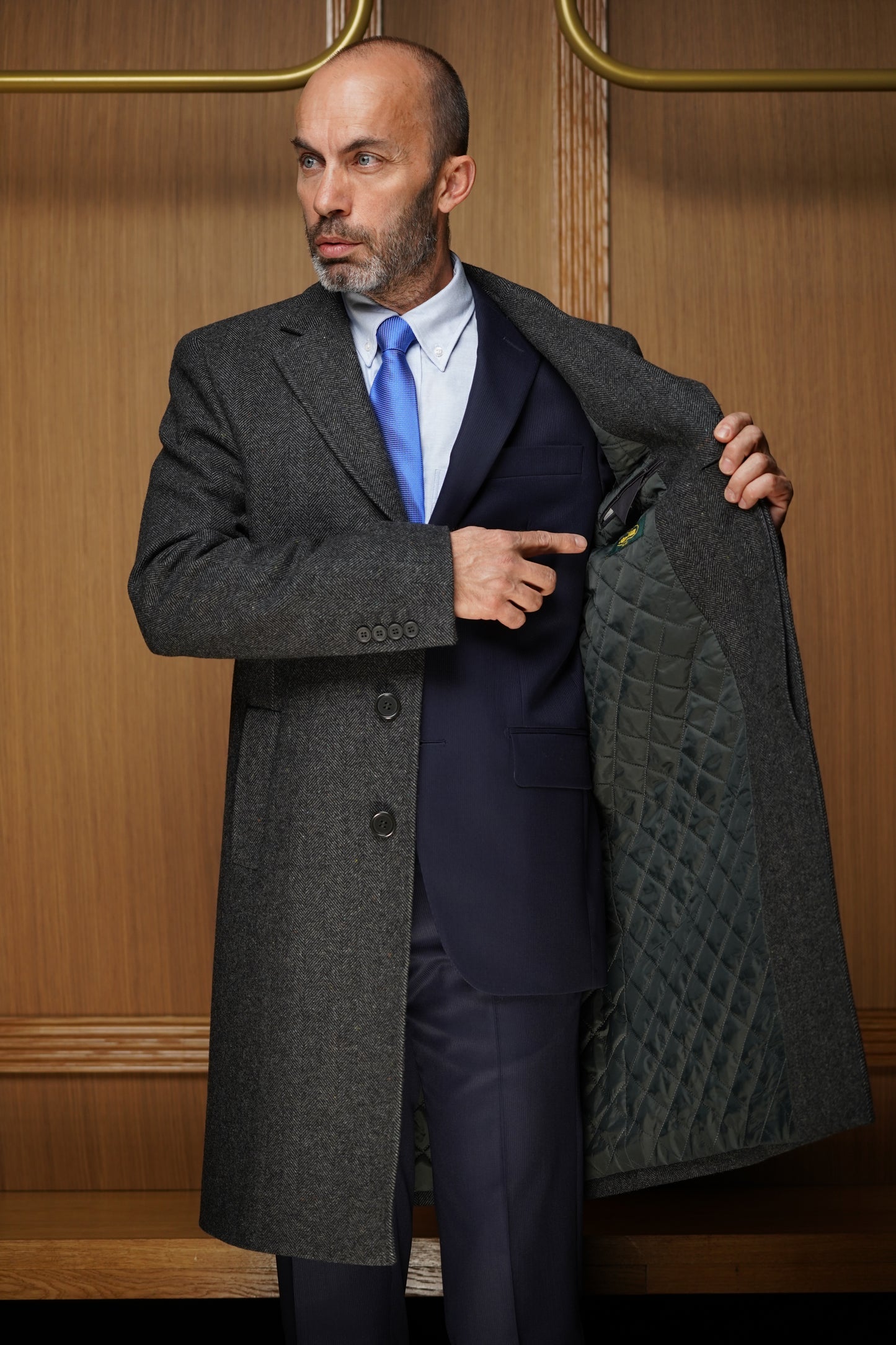 Manteau gris à chevrons pure laine MCH1