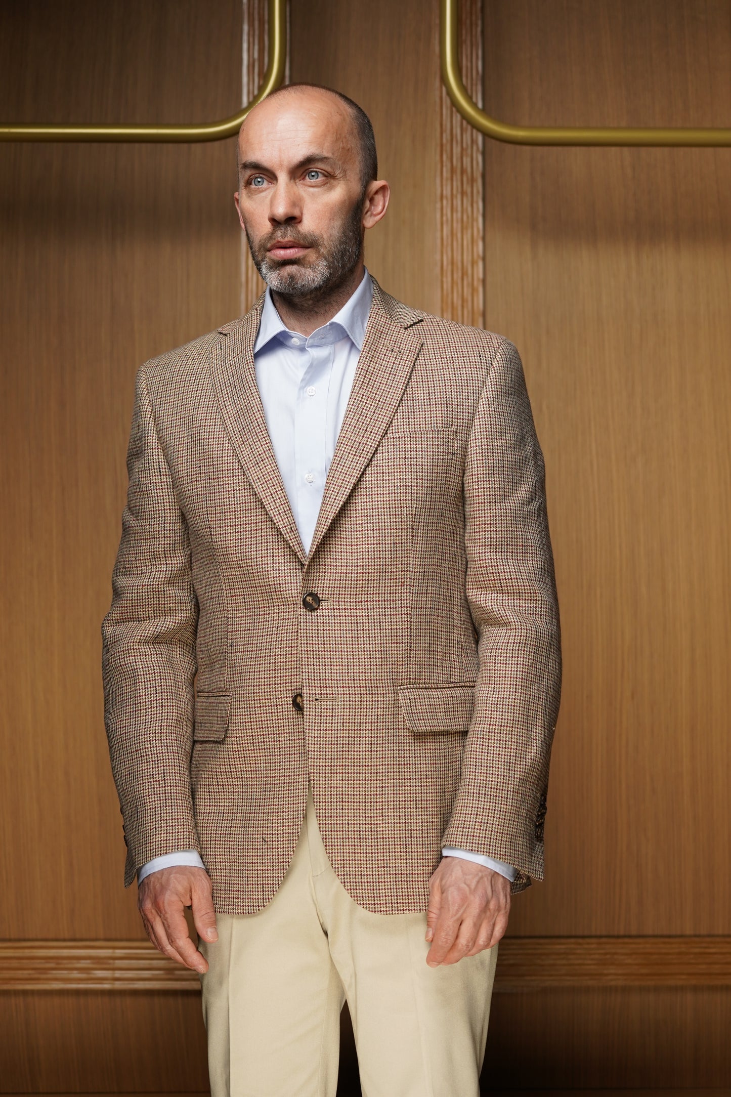 Veste pur lin pied de poule marron on-doublée VE506