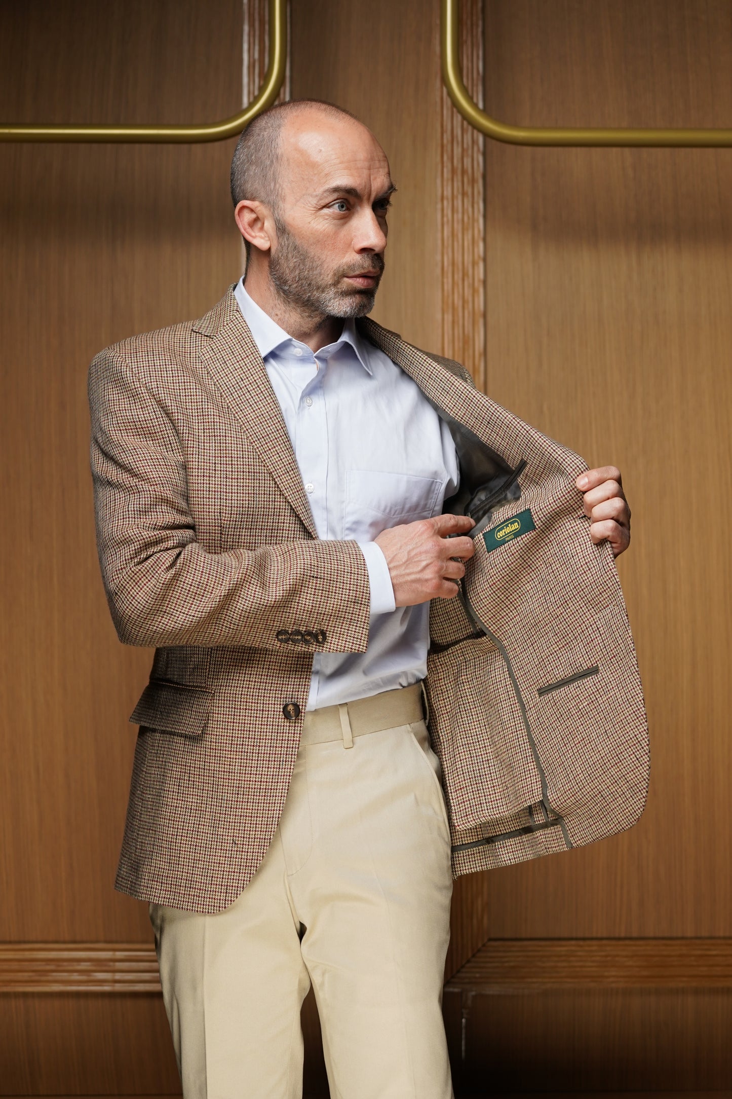 Veste pur lin pied de poule marron on-doublée VE506