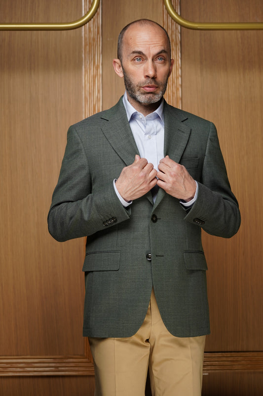 Veste verte en laine nattée non doublée VE605