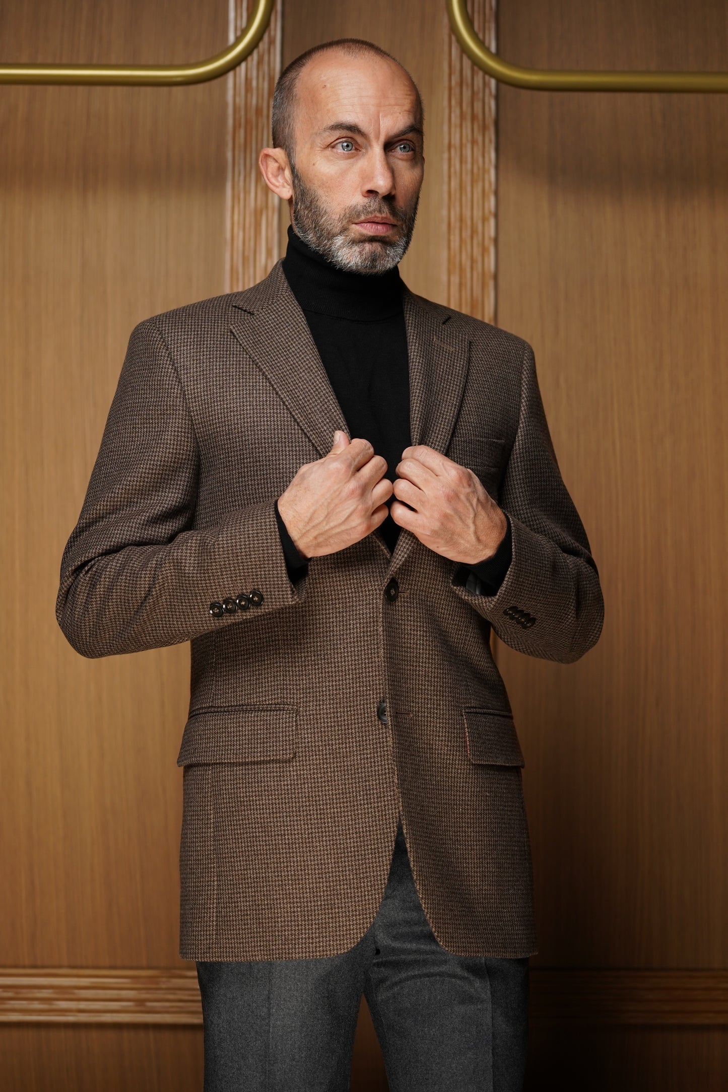 Veste tradition pur cachemire pied de poule marron VTH604