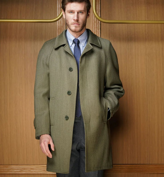 Manteau whipcord vert raglan
