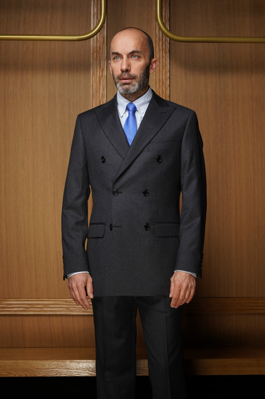 Costume tradition croisé en flanelle gris CTX4