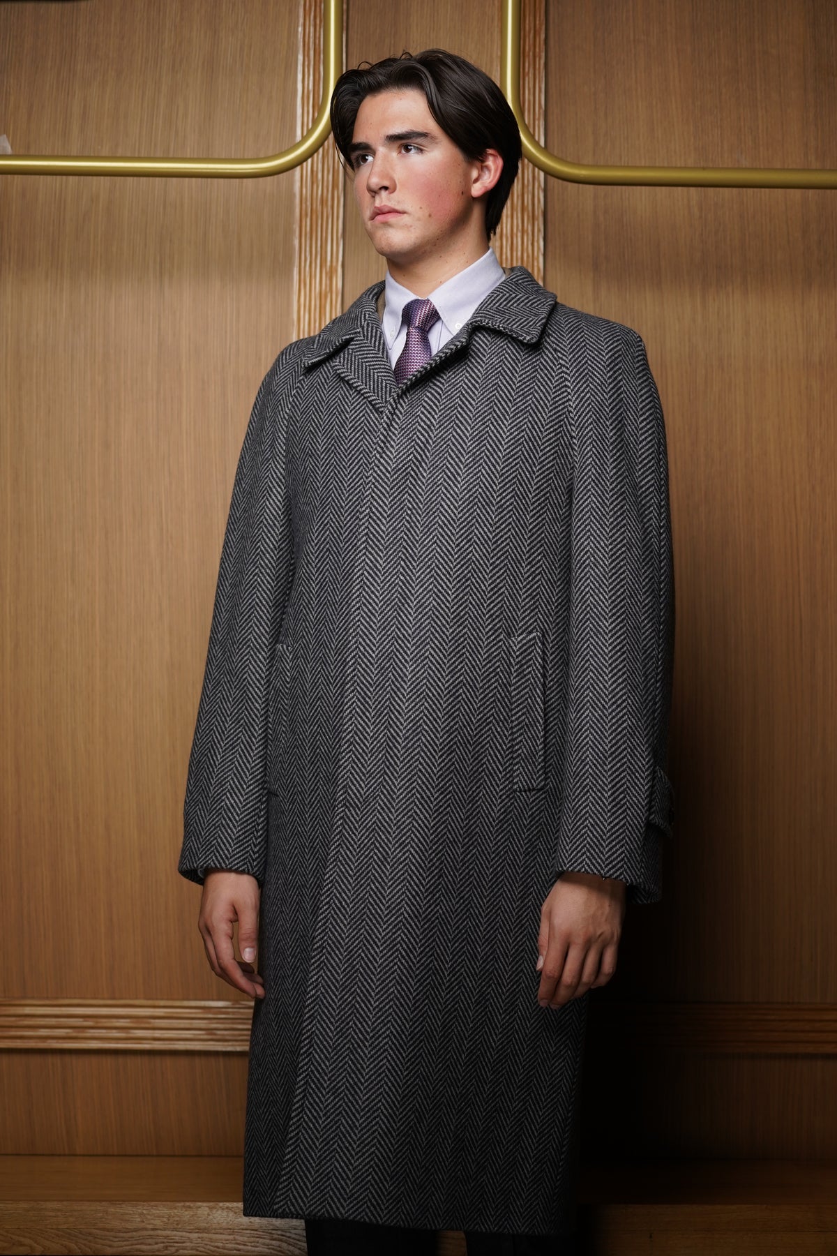Manteau raglan pur cachemire gris à chevrons Francia C