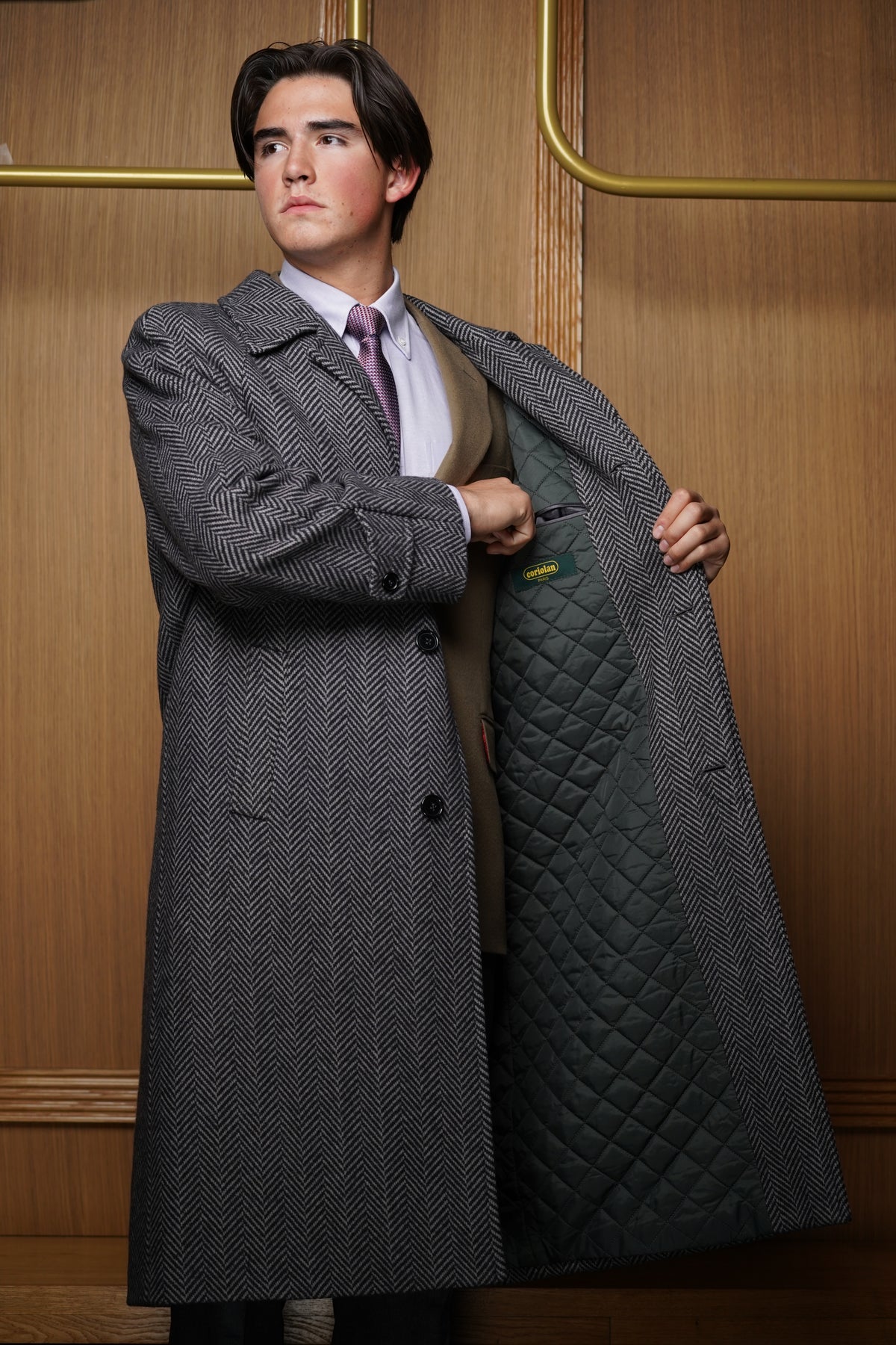 Manteau raglan pur cachemire gris à chevrons Francia C