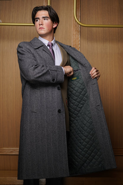 Manteau raglan pur cachemire gris à chevrons Francia C