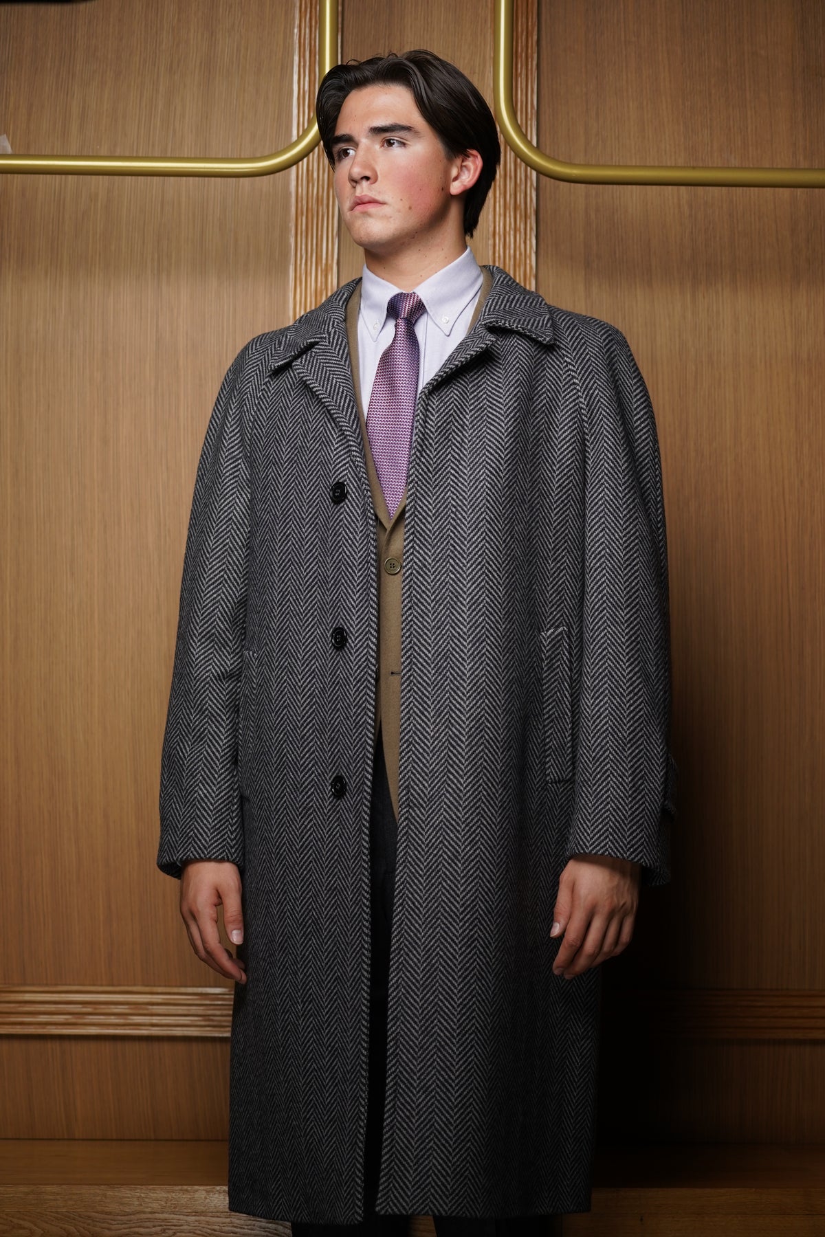 Manteau raglan pur cachemire gris à chevrons Francia C