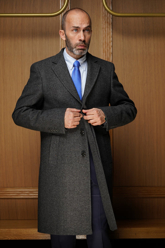 Manteau gris à chevrons pure laine MCH1