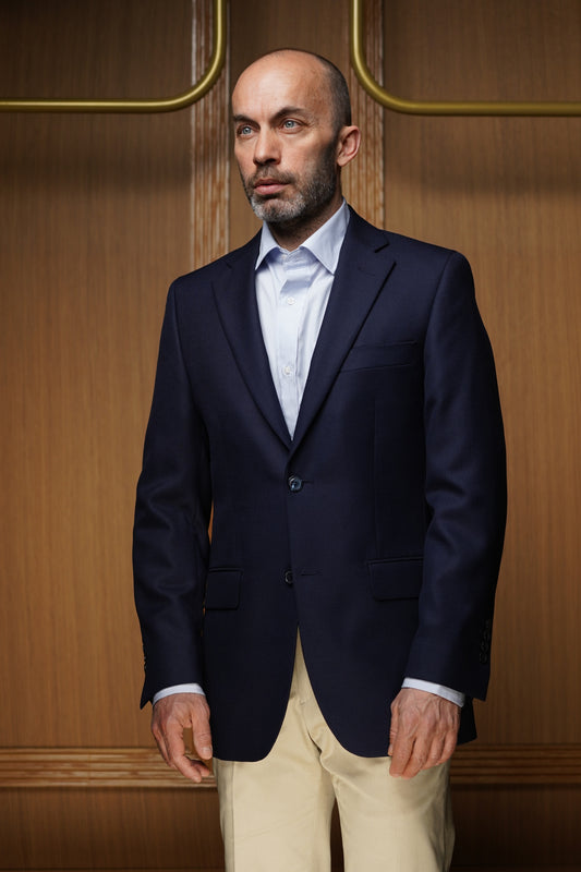 Veste bleu marine en laine nattée VE504