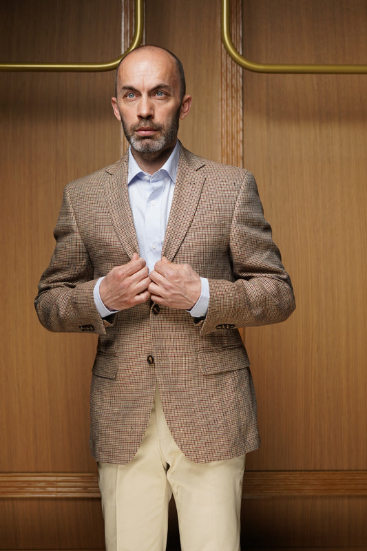 Veste pur lin pied de poule marron on-doublée VE506