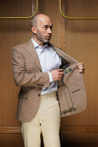 Veste pur lin pied de poule marron on-doublée VE506