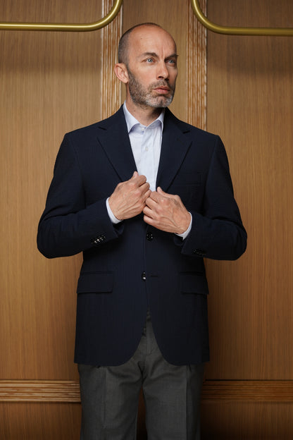 Veste en Seersucker  non doublée bleu Marine VE 601