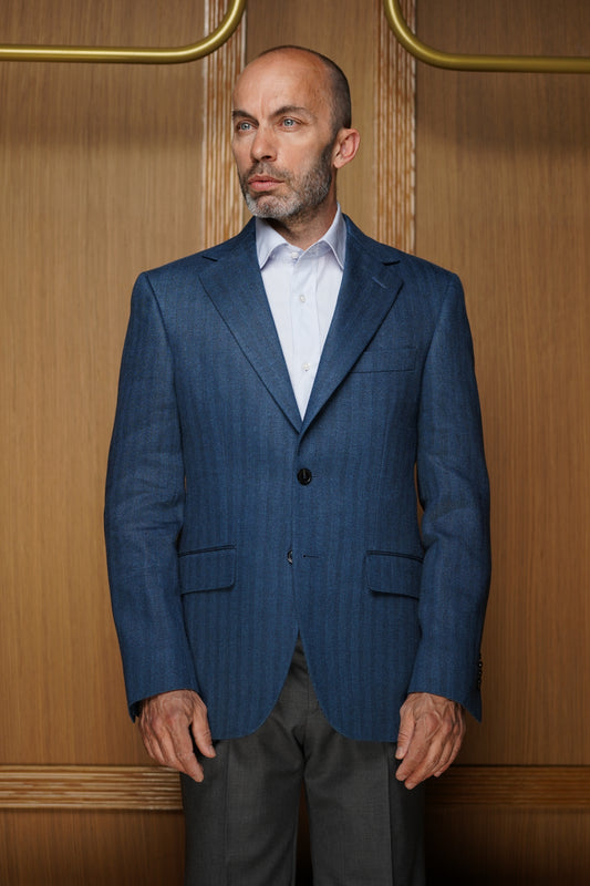 Veste chevrons bleu lin & coton VE 602