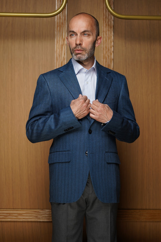 Veste chevrons bleu lin & coton VE 602