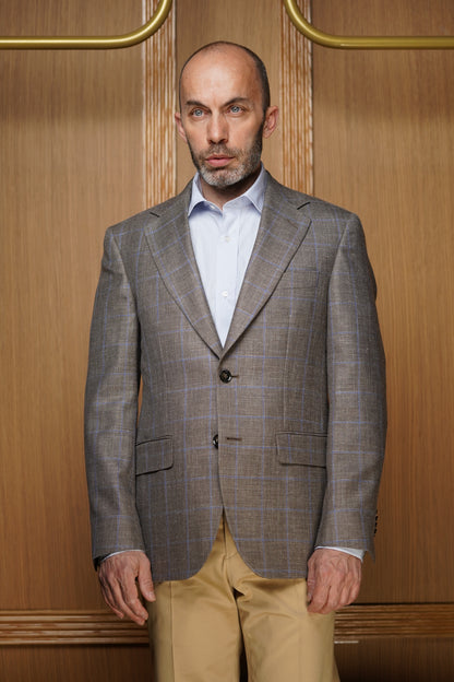 Veste carreaux fenêtre laine, soie & lin VE604