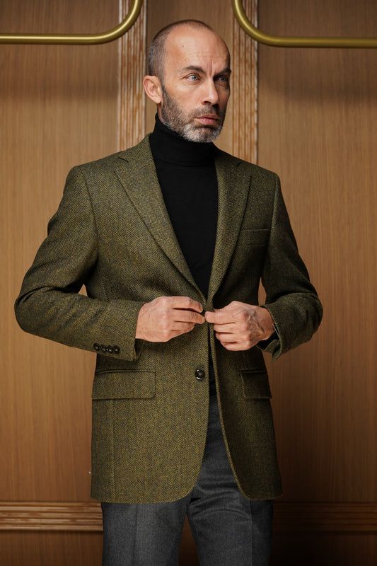 Veste Pure laine à chevrons verte VH602