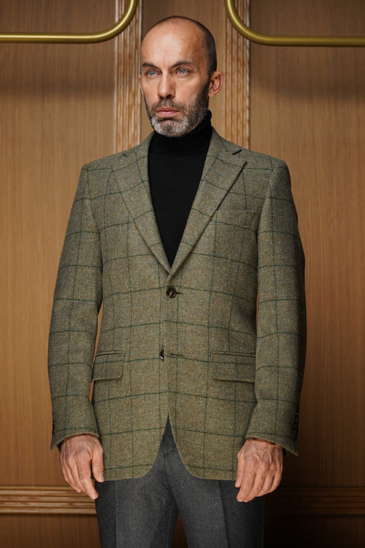 Veste en tweed vert carreaux fenêtre VH603