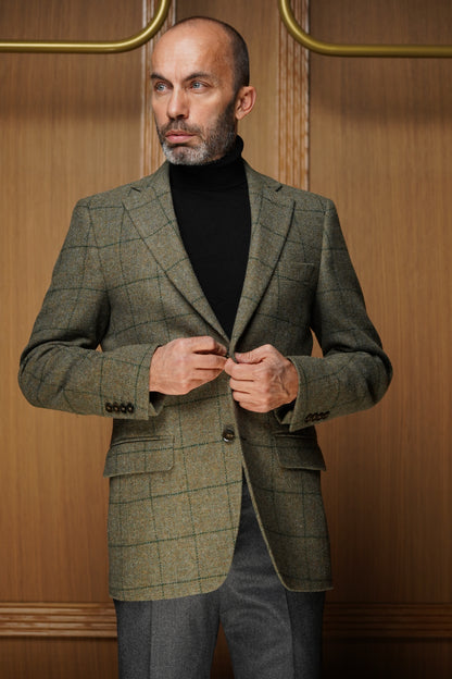 Veste en tweed vert carreaux fenêtre VH603
