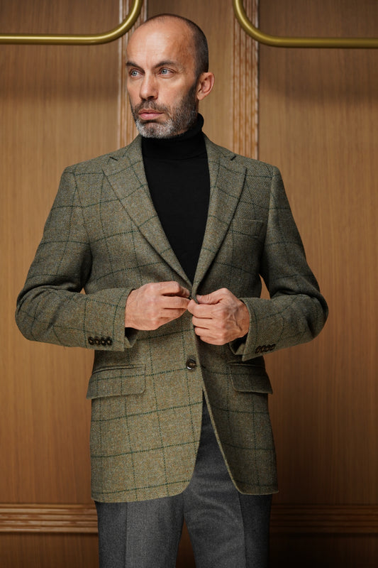 Veste en tweed vert carreaux fenêtre VH603