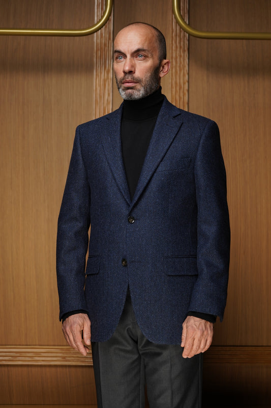 Veste tweed bleu à chevrons VH604