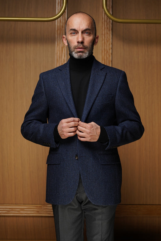 Veste tweed bleu à chevrons VH604