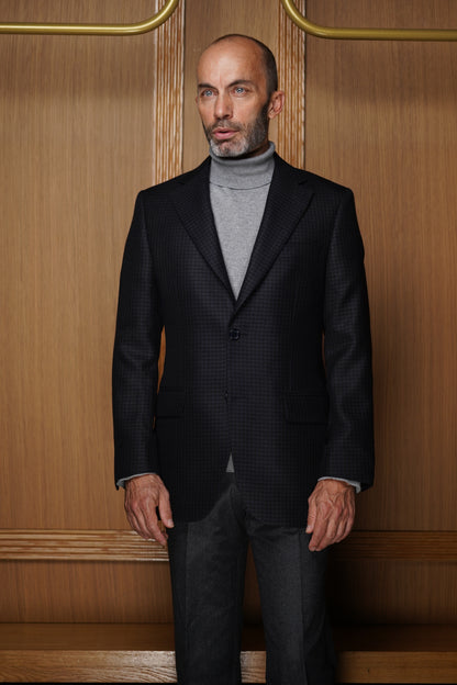 Veste tradition cachemire et soie  noir et gris VH707