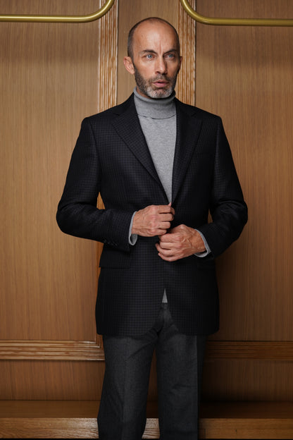 Veste tradition cachemire et soie  noir et gris VH707