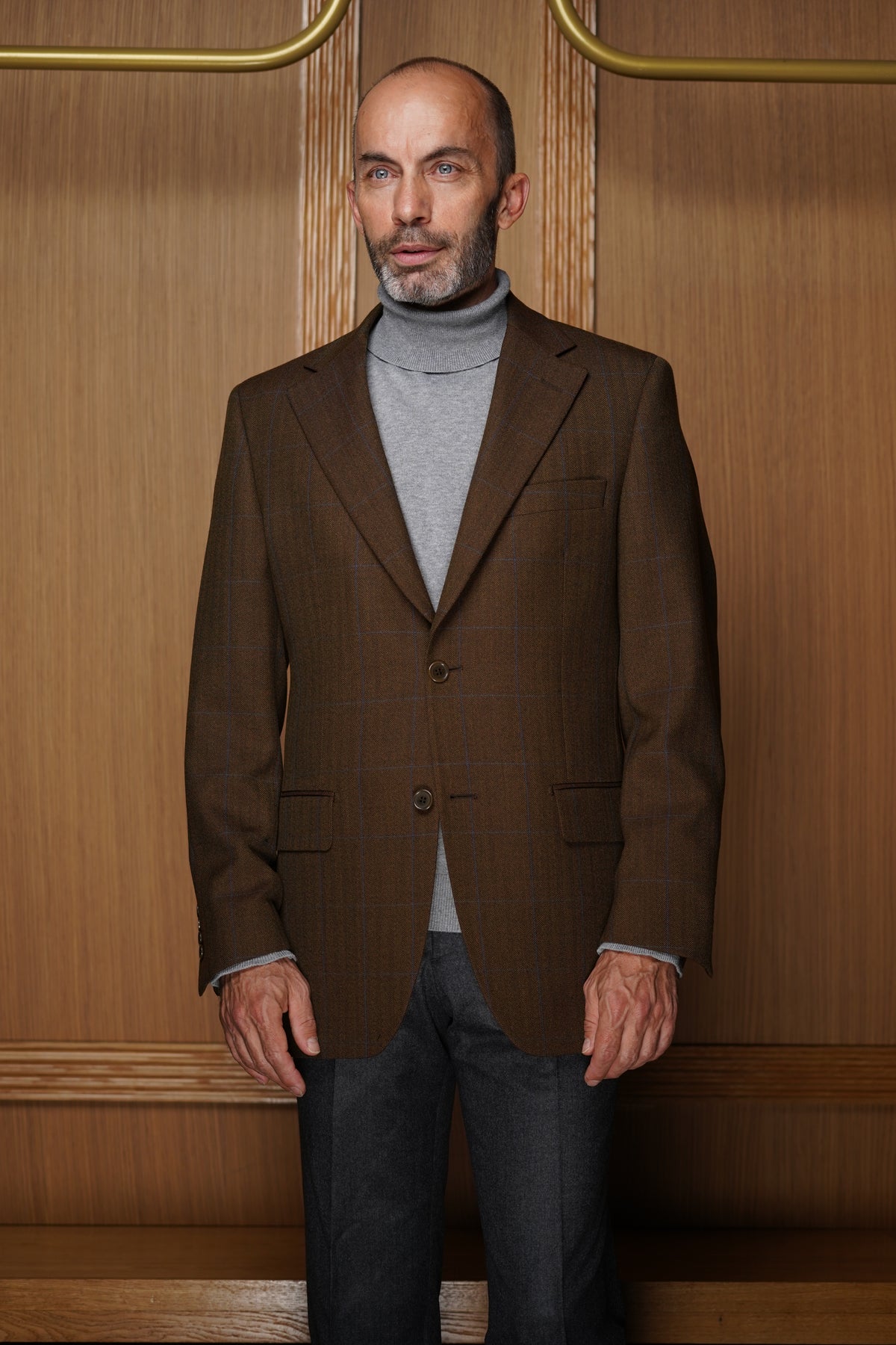 Veste tradition pure laine Tissu Hardy Minnis Marron carreaux bleus VH714