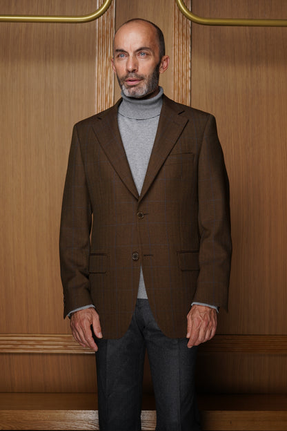 Veste tradition pure laine Tissu Hardy Minnis Marron carreaux bleus VH714