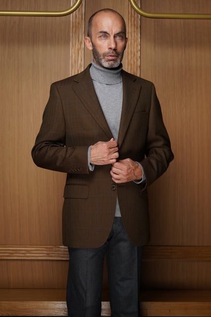 Veste tradition pure laine Tissu Hardy Minnis Marron carreaux bleus VH714