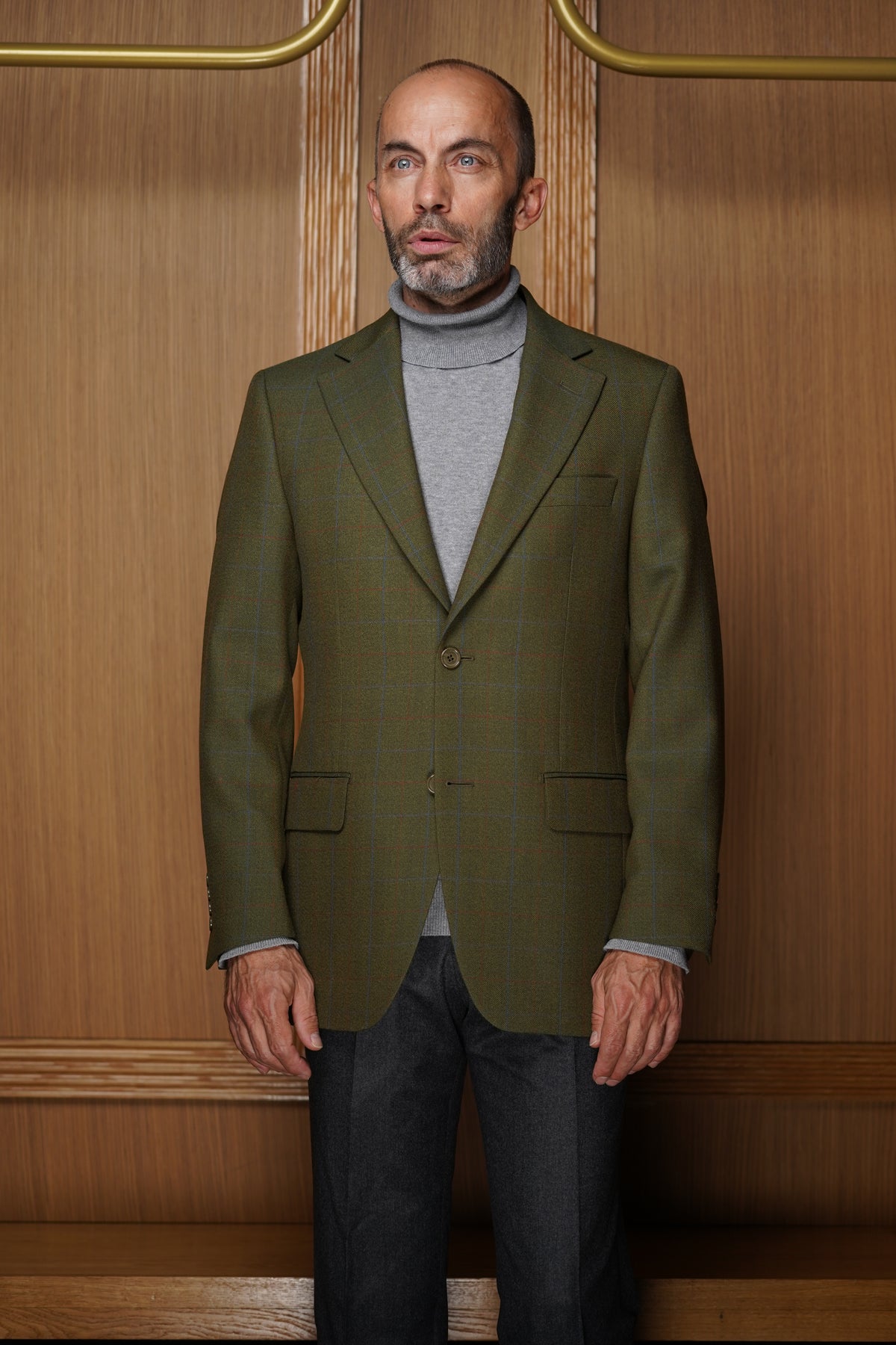 Veste tradition verte carreaux fenêtre fins tissu Huddersfield VH715