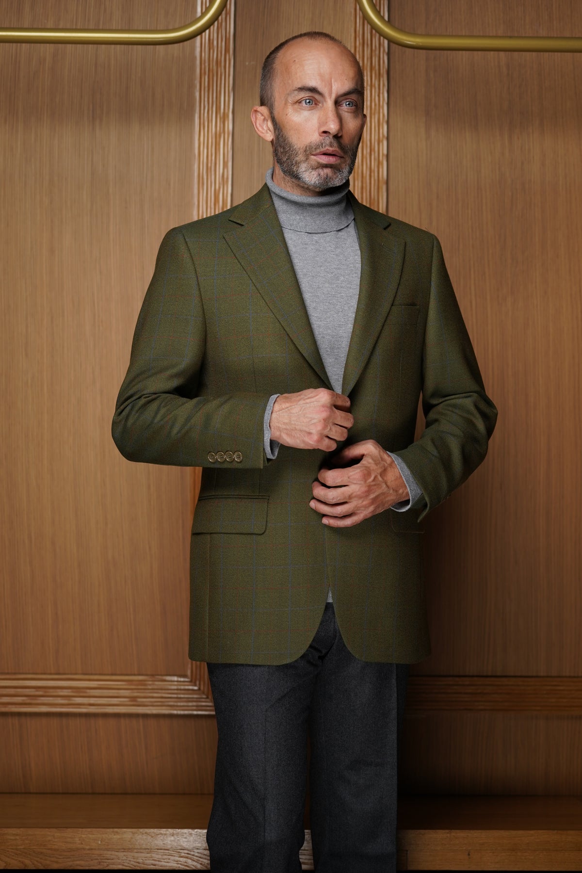 Veste tradition verte carreaux fenêtre fins tissu Huddersfield VH715