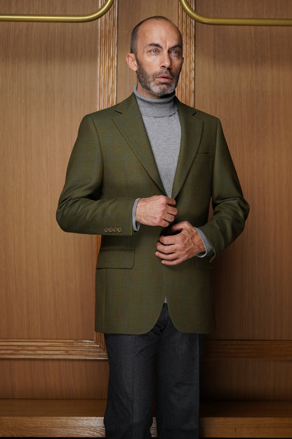 Veste tradition verte carreaux fenêtre fins tissu Huddersfield VH715