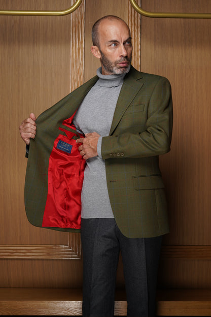 Veste tradition verte carreaux fenêtre fins tissu Huddersfield VH715