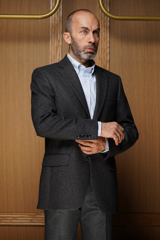 Veste tradition pur cachemire pied de piule grise VTH603