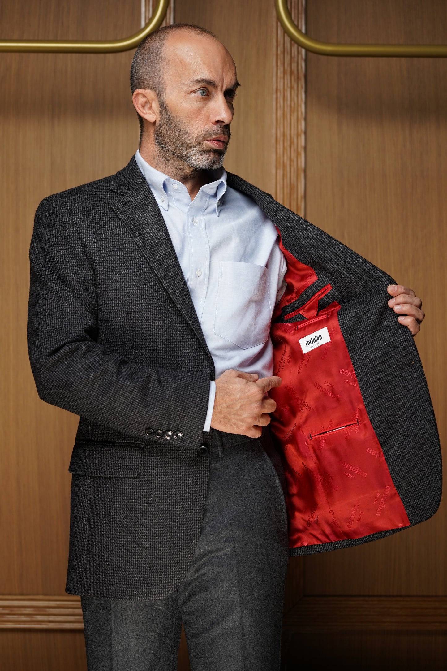 Veste tradition pur cachemire pied de piule grise VTH603
