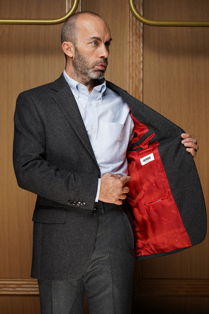 Veste tradition pur cachemire pied de piule grise VTH603