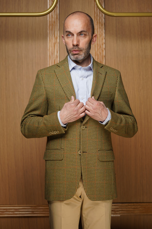 Veste tradition pied de poule verte & beige VTH607